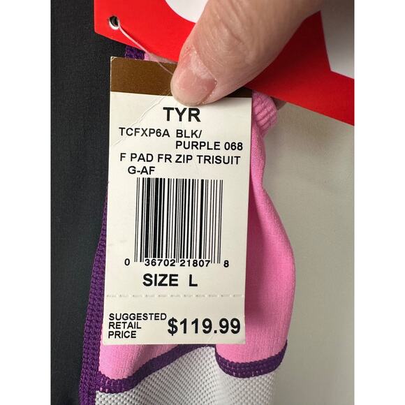 NEW TYR Triathlon Carbon Zipper Back Short Tri Suit w/ Pad UNISEX Sz L $119 C7 - Picture 3 of 6